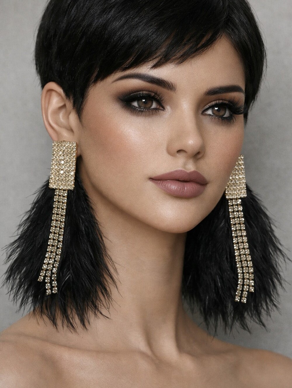 AALIYAH Black Feather & Gold Crystal Drop Earrings – Women’s Statement Jewelry